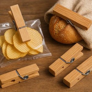 Wooden Spring Clips for Chips and Bread Natural Kitchen Decor