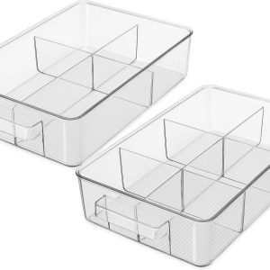 Clear Refrigerator Drawer Organizers with Multi Compartment Design